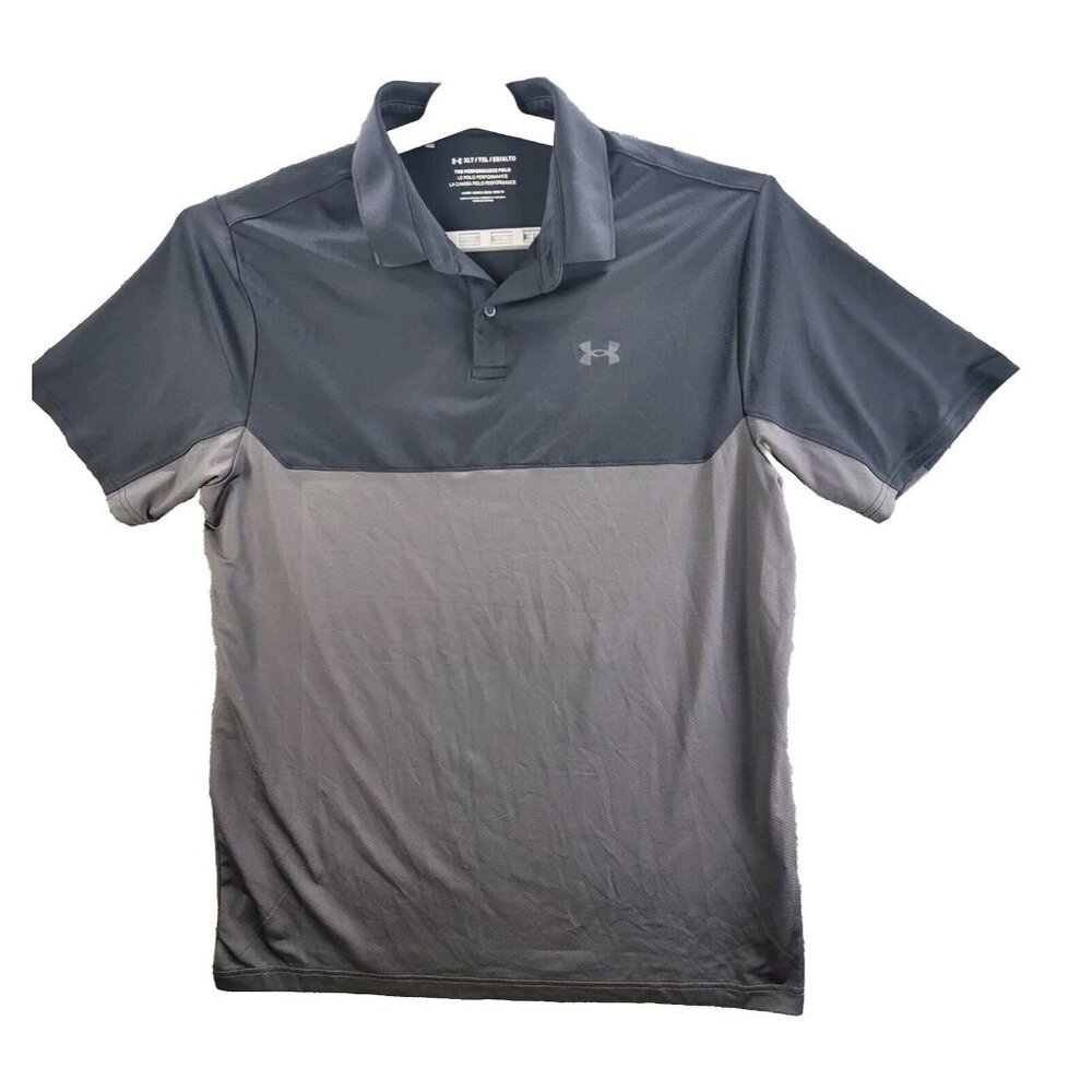 Under Armour Performance Polo Shirt Black Gray Mens Large‎ Colorblock Casual